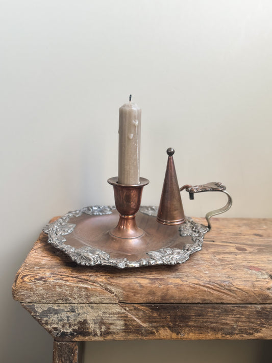 Antique Copper Chamberstick & Candle Snuffer