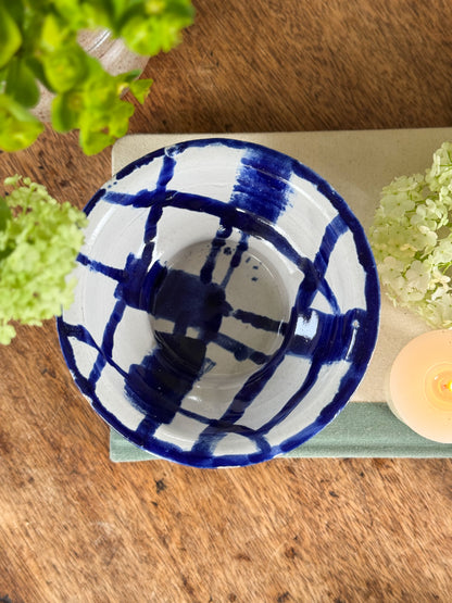 Vintage Handmade Studio Pottery Bowl with Cobalt Brushwork – Signed