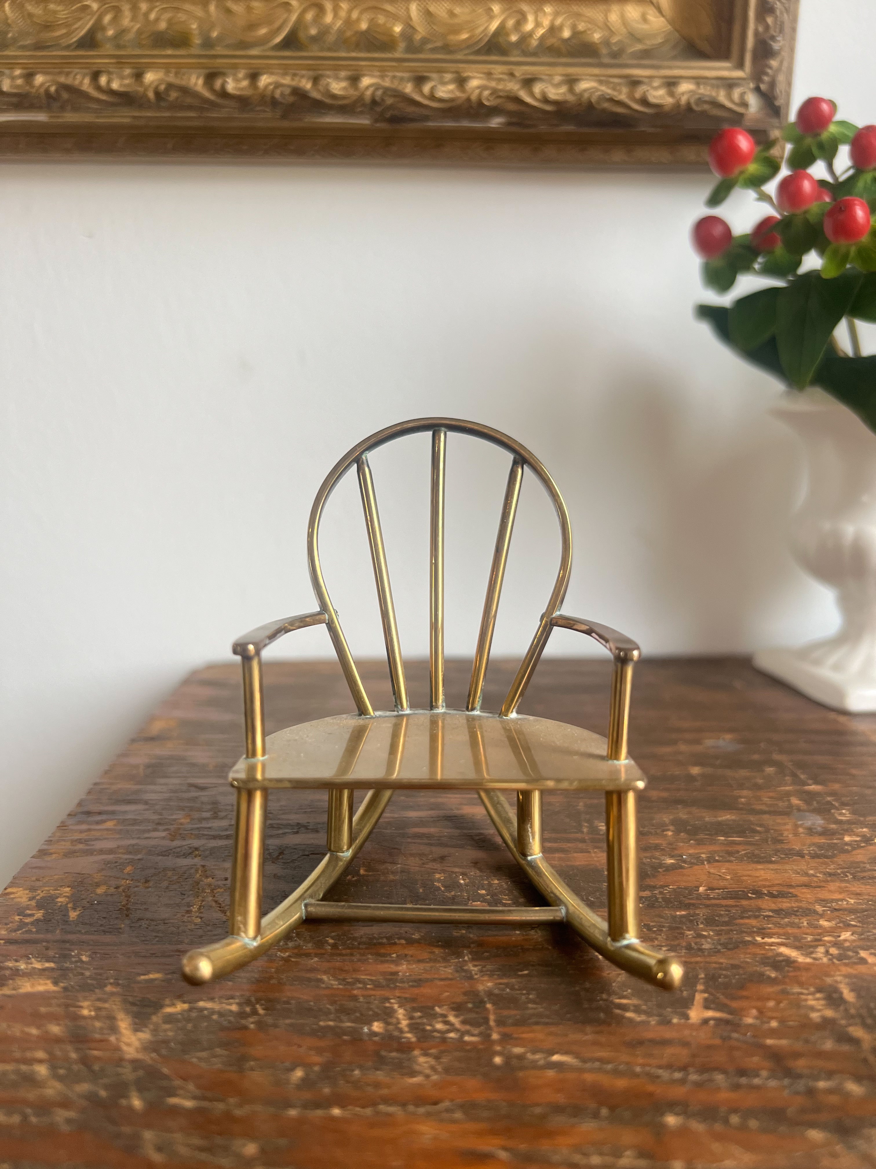 Miniature Solid Brass Rocking Chair Hiraeth Vintage