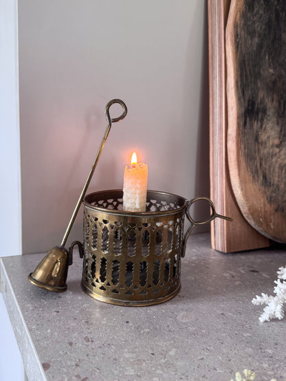 Antique Solid Brass Filigree Chamberstick with Snuffer