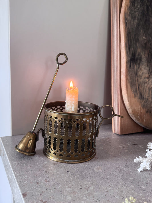 Antique Solid Brass Filigree Chamberstick with Snuffer