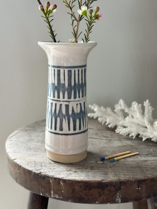 Vintage Tall Abstract Studio Pottery Bud Vase by Peter Hall, Pennine Studios, Lancashire