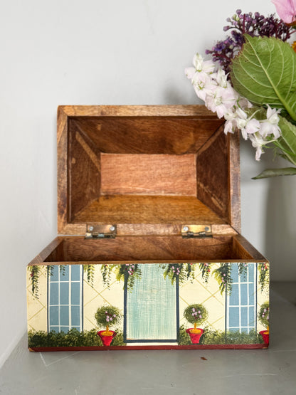 Vintage Hand-Painted Wooden Cottage Keepsake Box
