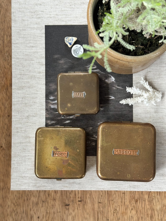Antique Copper & Brass Fishing Bait Boxes - Set of Three