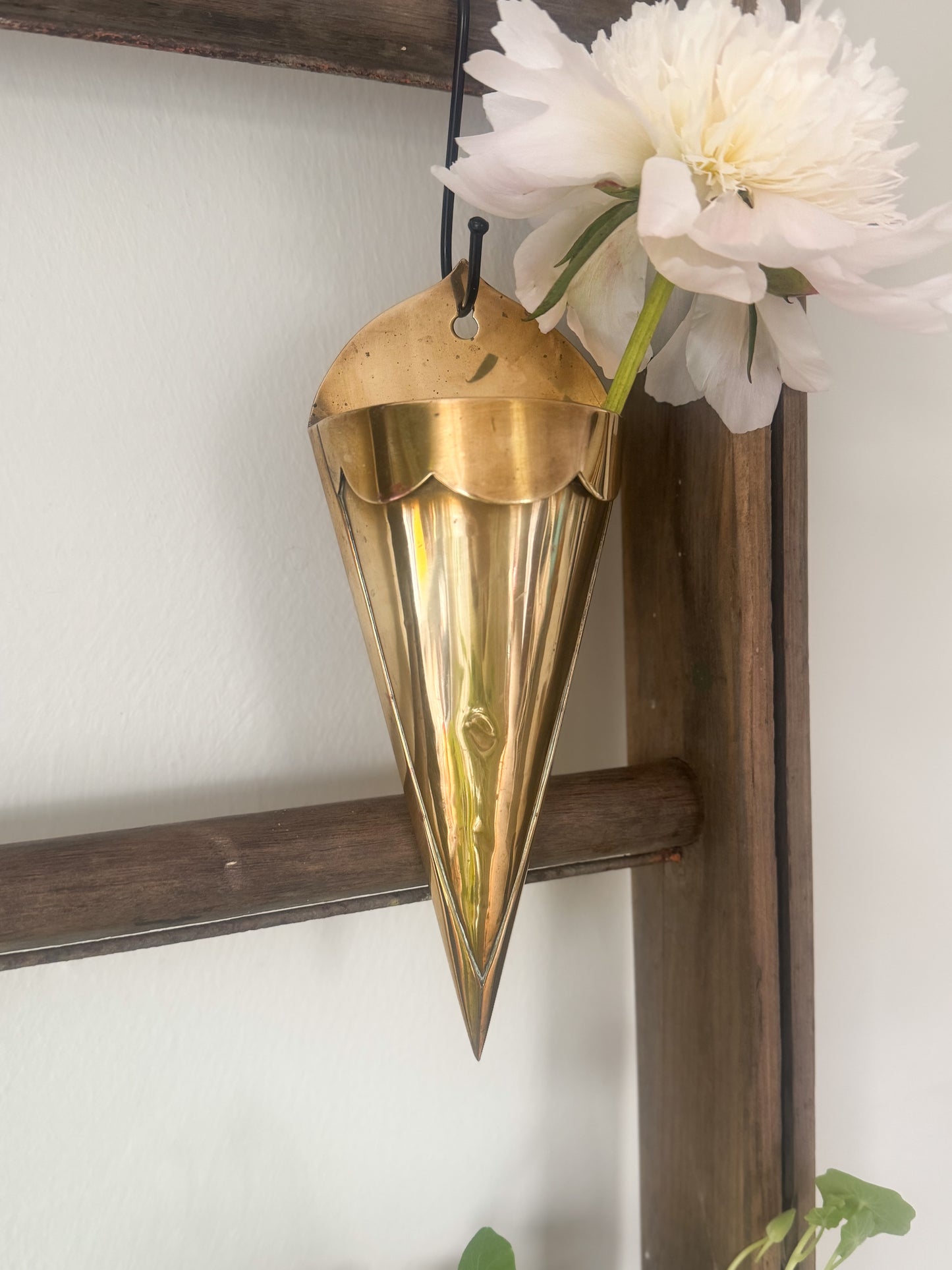 Antique Handmade Solid Brass Scalloped Edge Wall Pocket