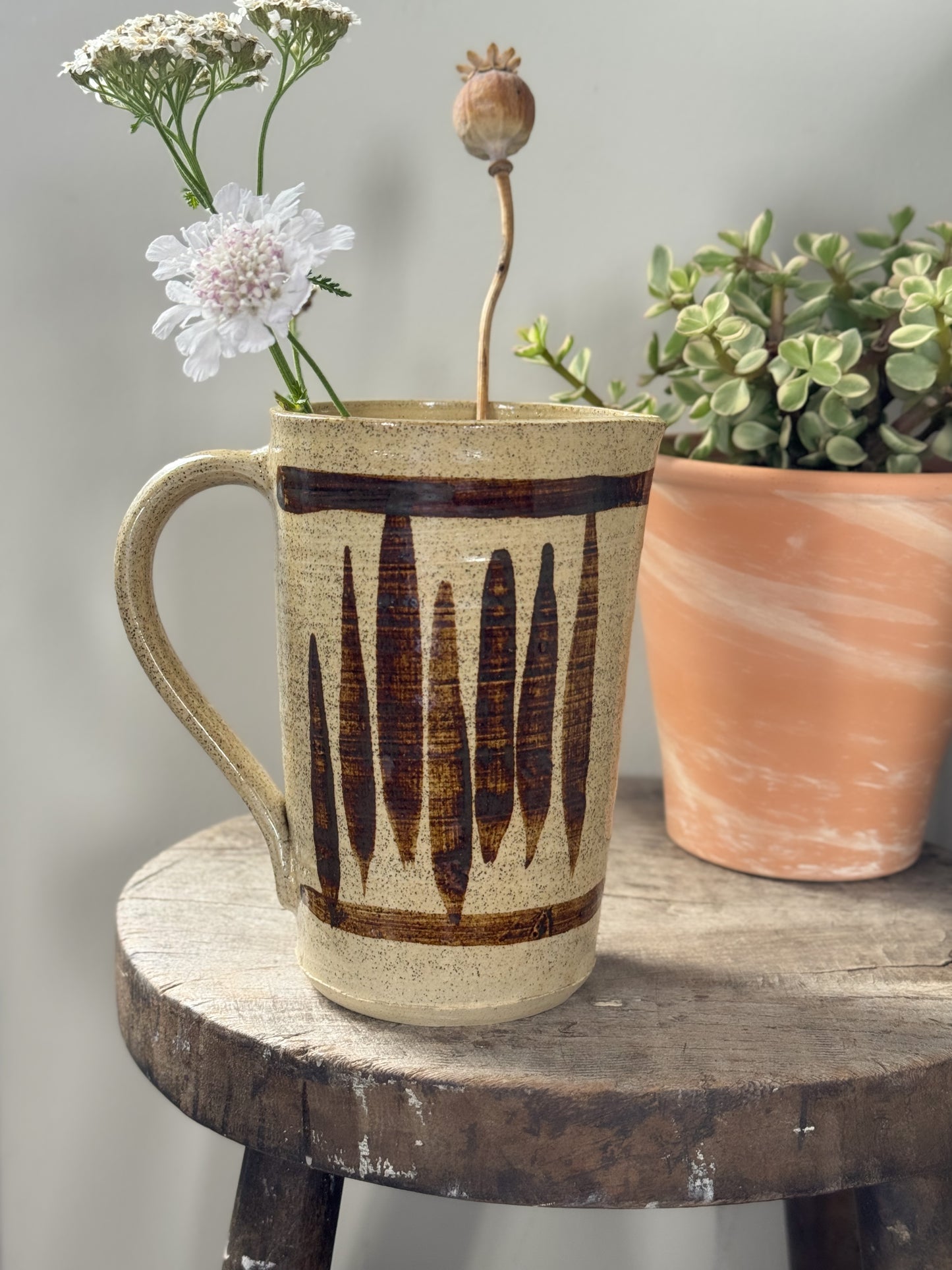 Vintage Salt Glaze Tall Studio Pottery Jug