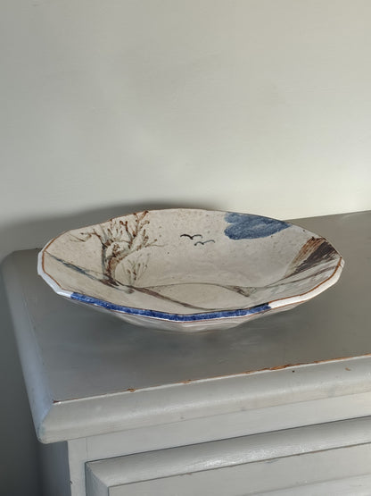 Large Unique Vintage Studio Pottery Bowl • Abstract Landscape Design