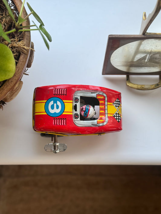 Very Rare Vintage Yonezawa Tinplate Wind-Up Racing Car, Japan c.1950s–60s (Working with Key)