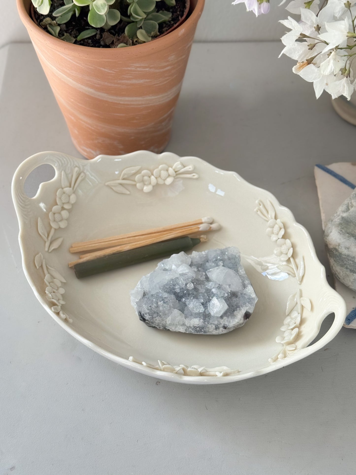 Vintage Handmade Porcelain Floral Dish by Regal