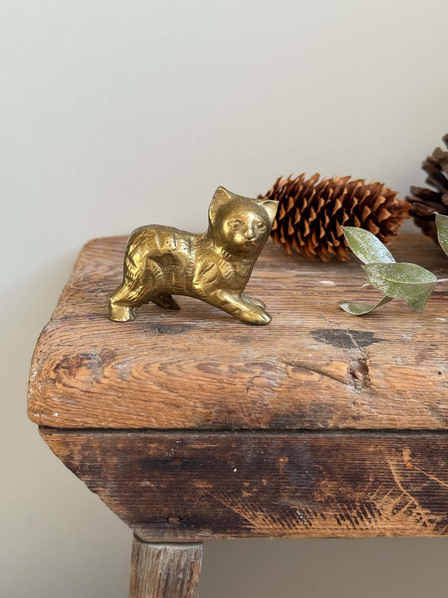 Vintage Solid Brass Miniature Cat Figurine