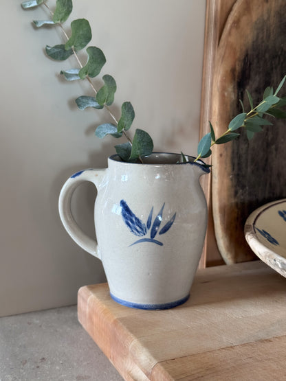 Vintage 1940s–50s Bourne Denby Grey & Blue Stoneware Jug