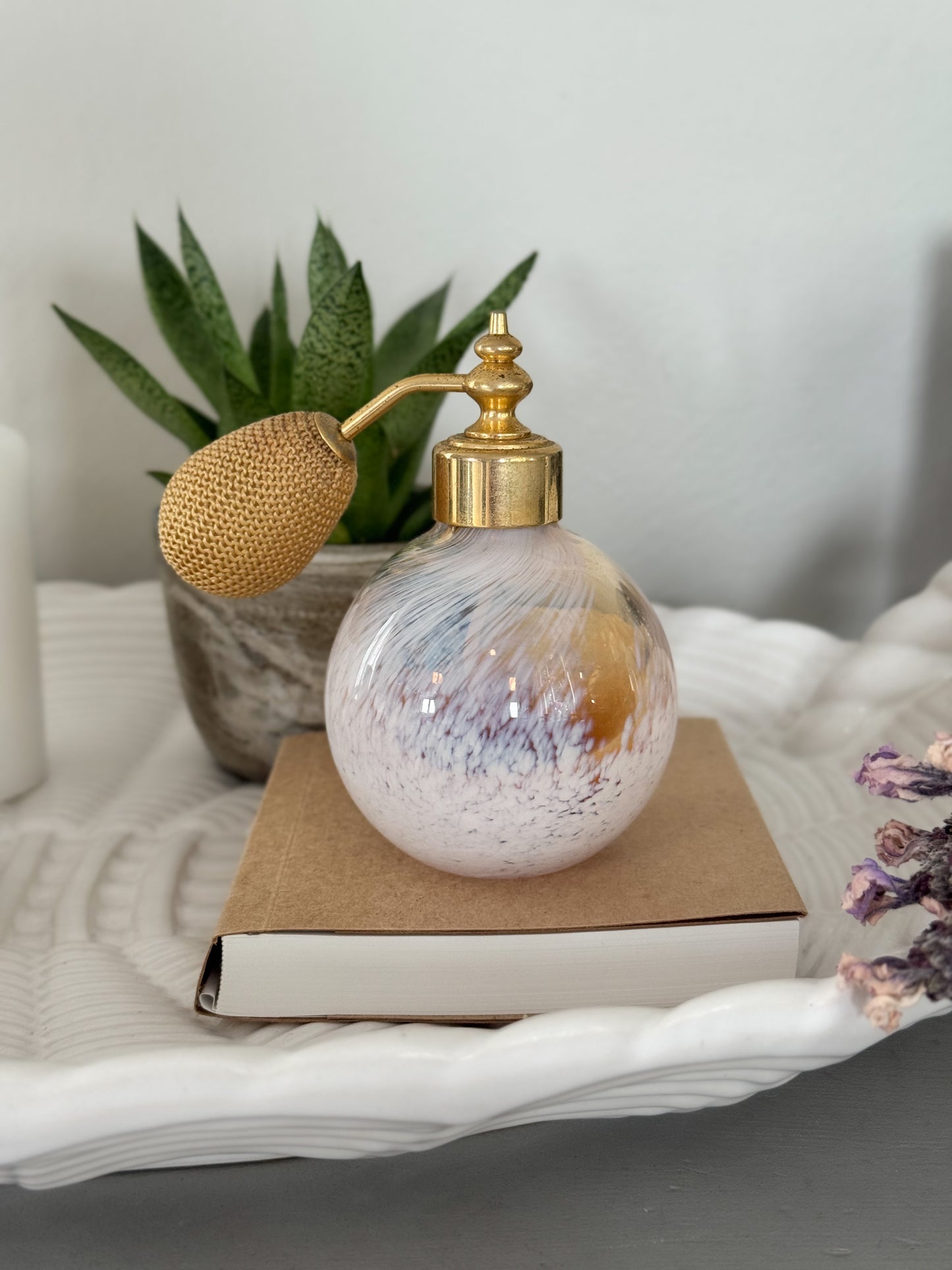 Vintage Caithness Handblown Pink Glass Perfume Bottle • Atomiser