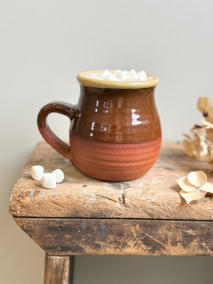 Vintage Studio Pottery Terracotta Slipware Coffee Mug