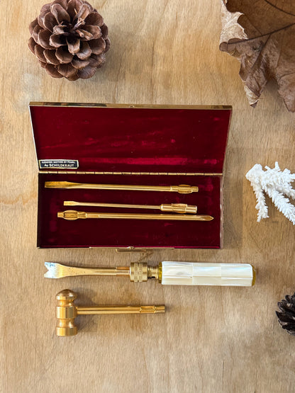 Vintage Mother of Pearl & Brass Multi-Tool Set by Schildkraut