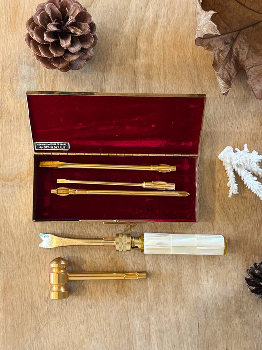Vintage Mother of Pearl & Brass Multi-Tool Set by Schildkraut