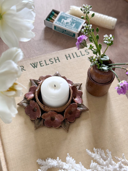 Vintage Studio Pottery Pink Floral Candle Holder by Mick & Kate Glover, Cuckoo’s Nest Pottery
