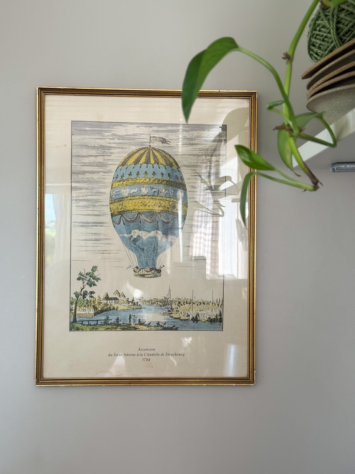 Antique French Framed Hot Air Balloon Etching • Ascension du Sieur Adorne à la Citadelle de Strasbourg, 1784