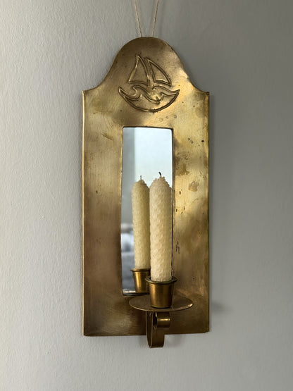 Vintage Brass Sailing Ship Mirrored Wall Sconce