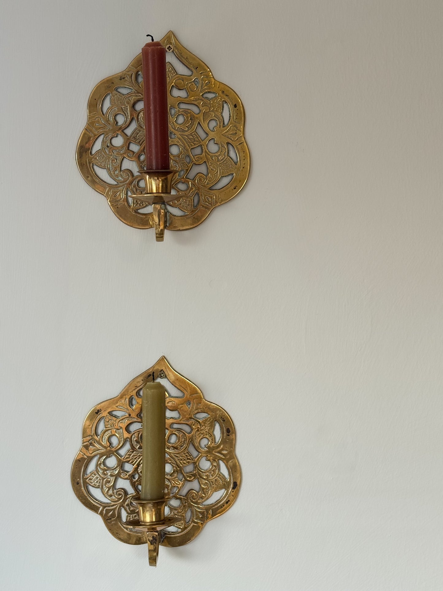 Vintage Solid Brass Sconce Pair