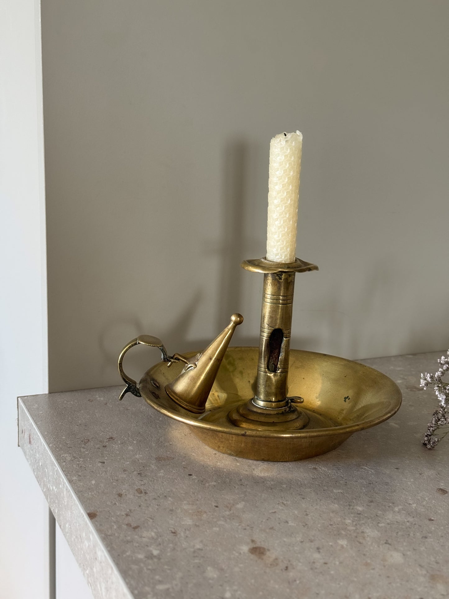 Extra Large Antique Brass Chamberstick with Snuffer - Handmade & Timeworn