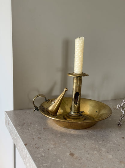 Extra Large Antique Brass Chamberstick with Snuffer - Handmade & Timeworn