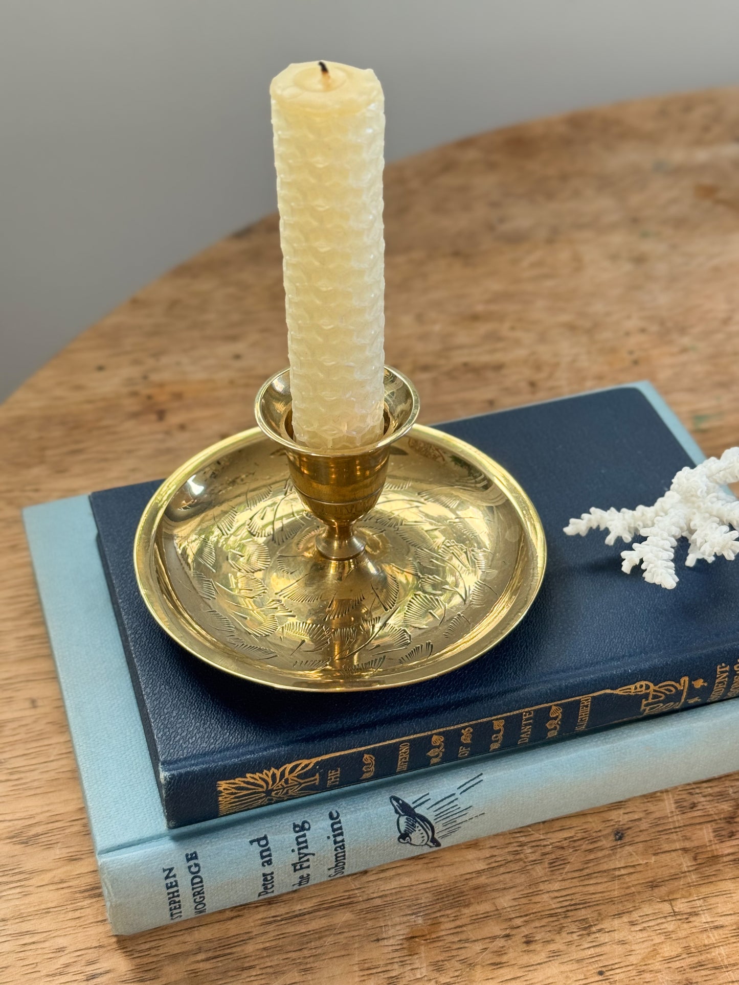 Vintage Indian Solid Brass Etched Candle Holder