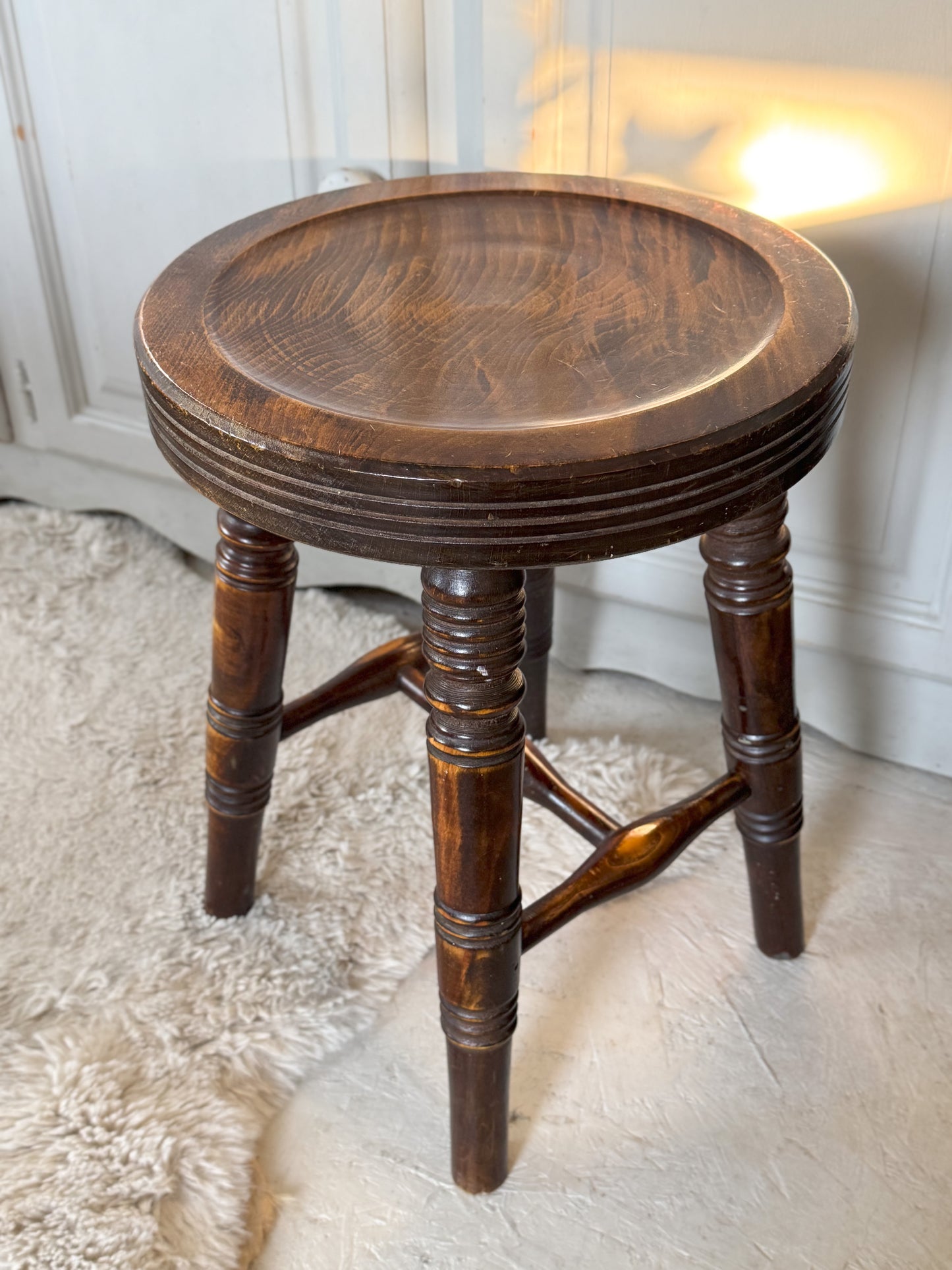 Antique 19th Century Hand-Turned Solid Oak Stool