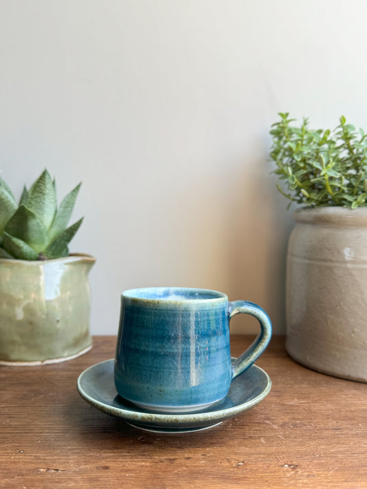 Blue Studio Pottery Espresso Cup & Saucer