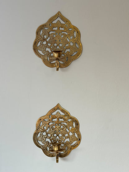 Vintage Solid Brass Sconce Pair