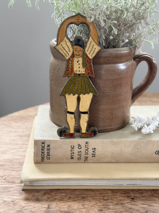Vintage Greek Brass & Enamel Painted Dancer Bottle Opener