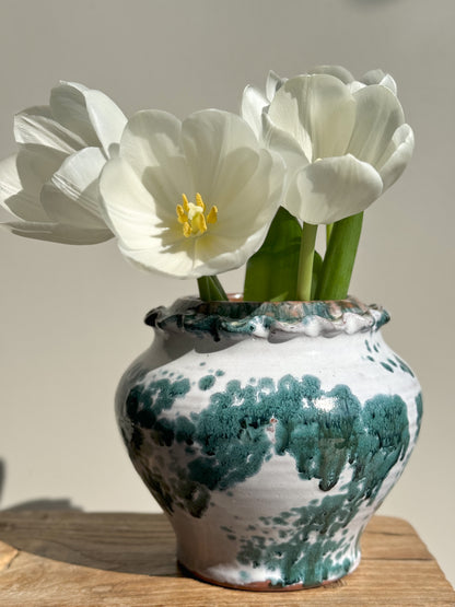 Studio Pottery Drip Glaze Scalloped Pot