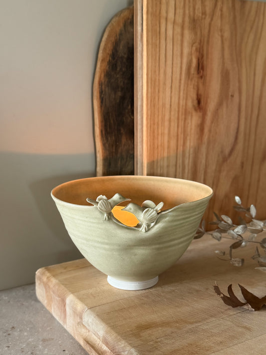 Studio Pottery ‘Two Little Birds’ Bowl by Patricia Higginbotham