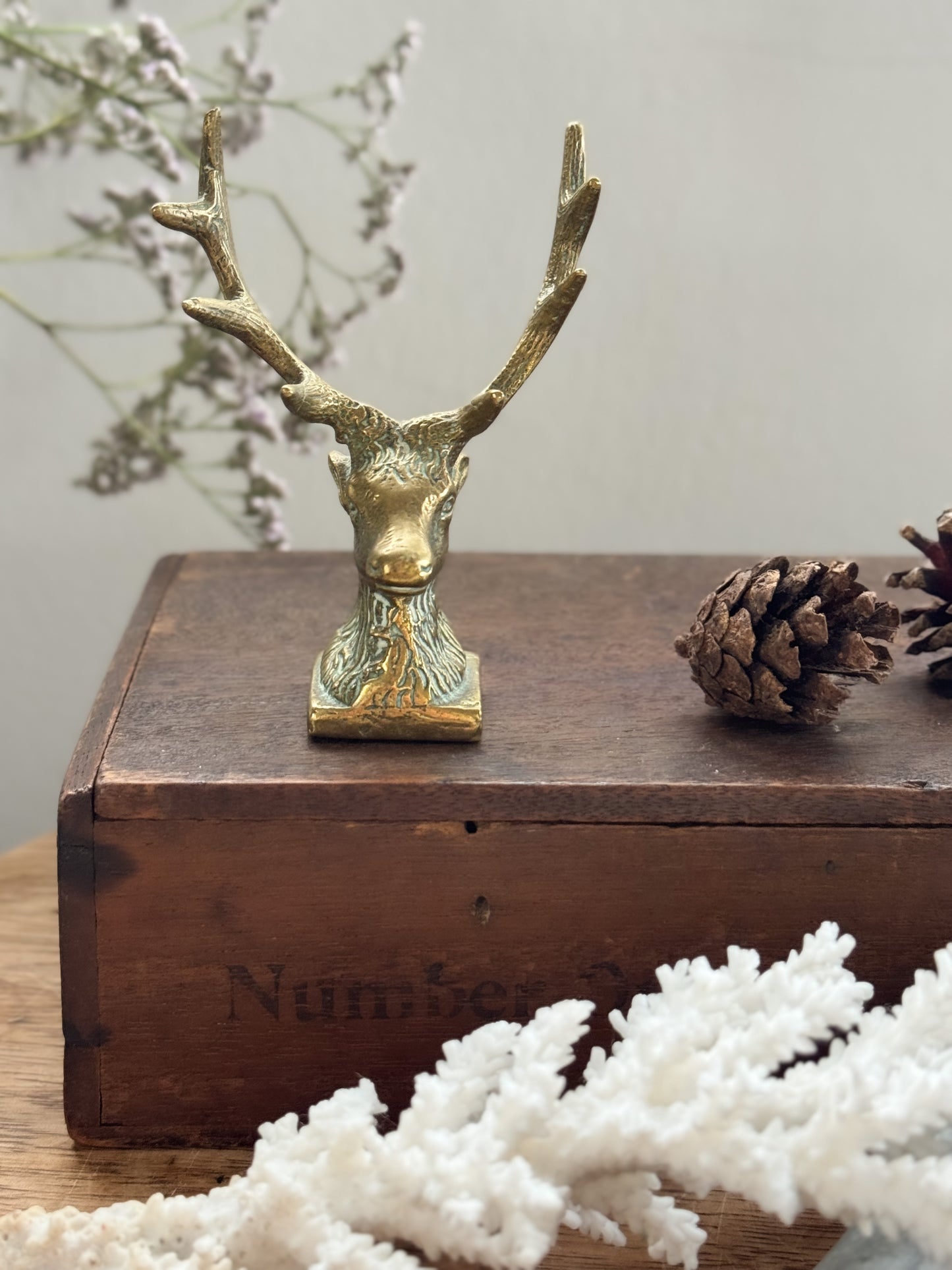 Vintage Solid Brass Stag Head Ornament / Pen Rest