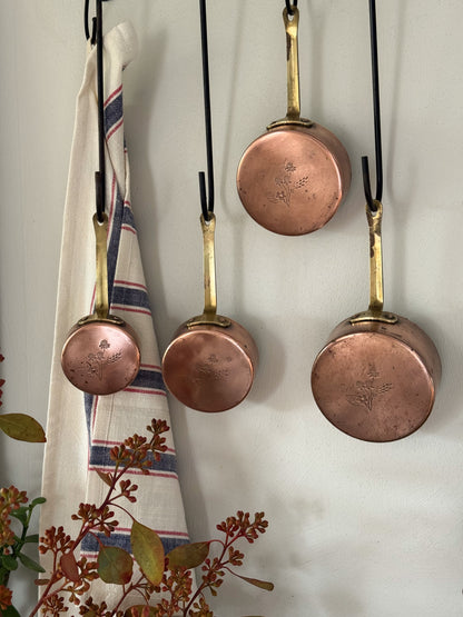 Vintage Handmade Copper Measuring Cups with Floral Etchings (Set of 4)