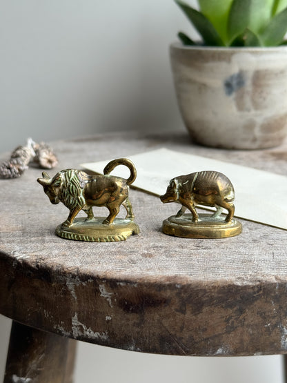 Antique Brass Games Counters Pair (Pig & Bull)