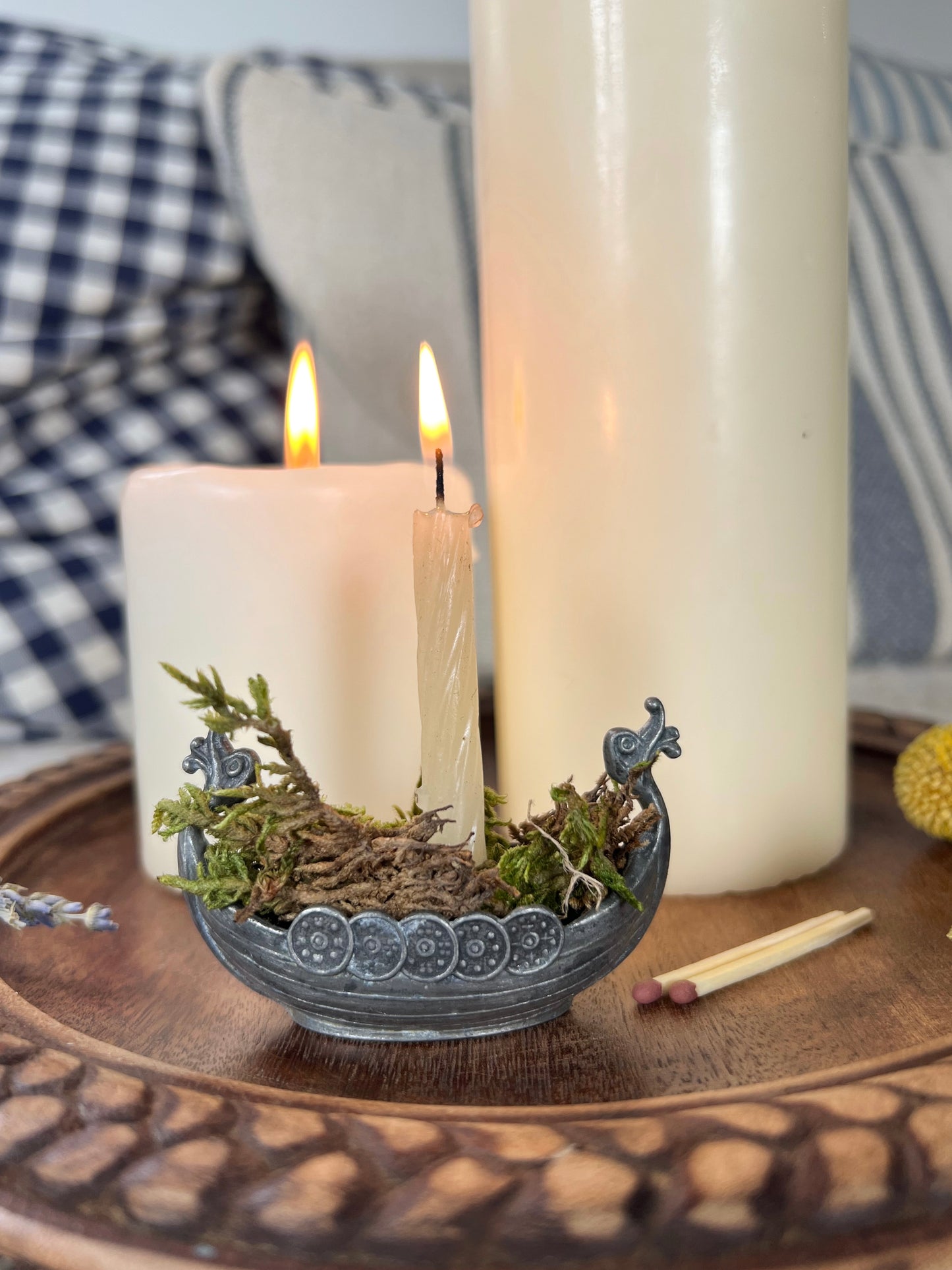 Vintage Miniature Handstopt Pewter Viking Boat