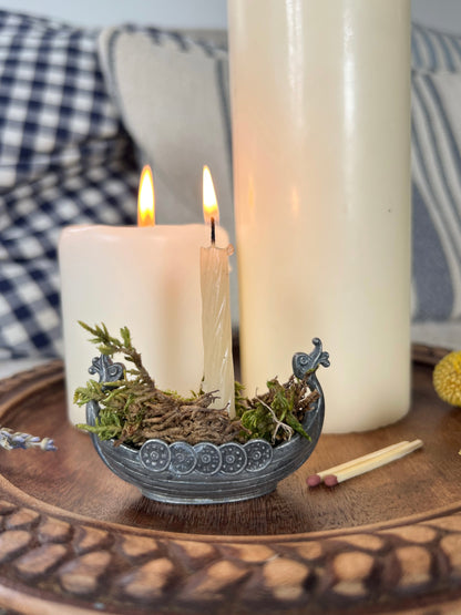 Vintage Miniature Handstopt Pewter Viking Boat