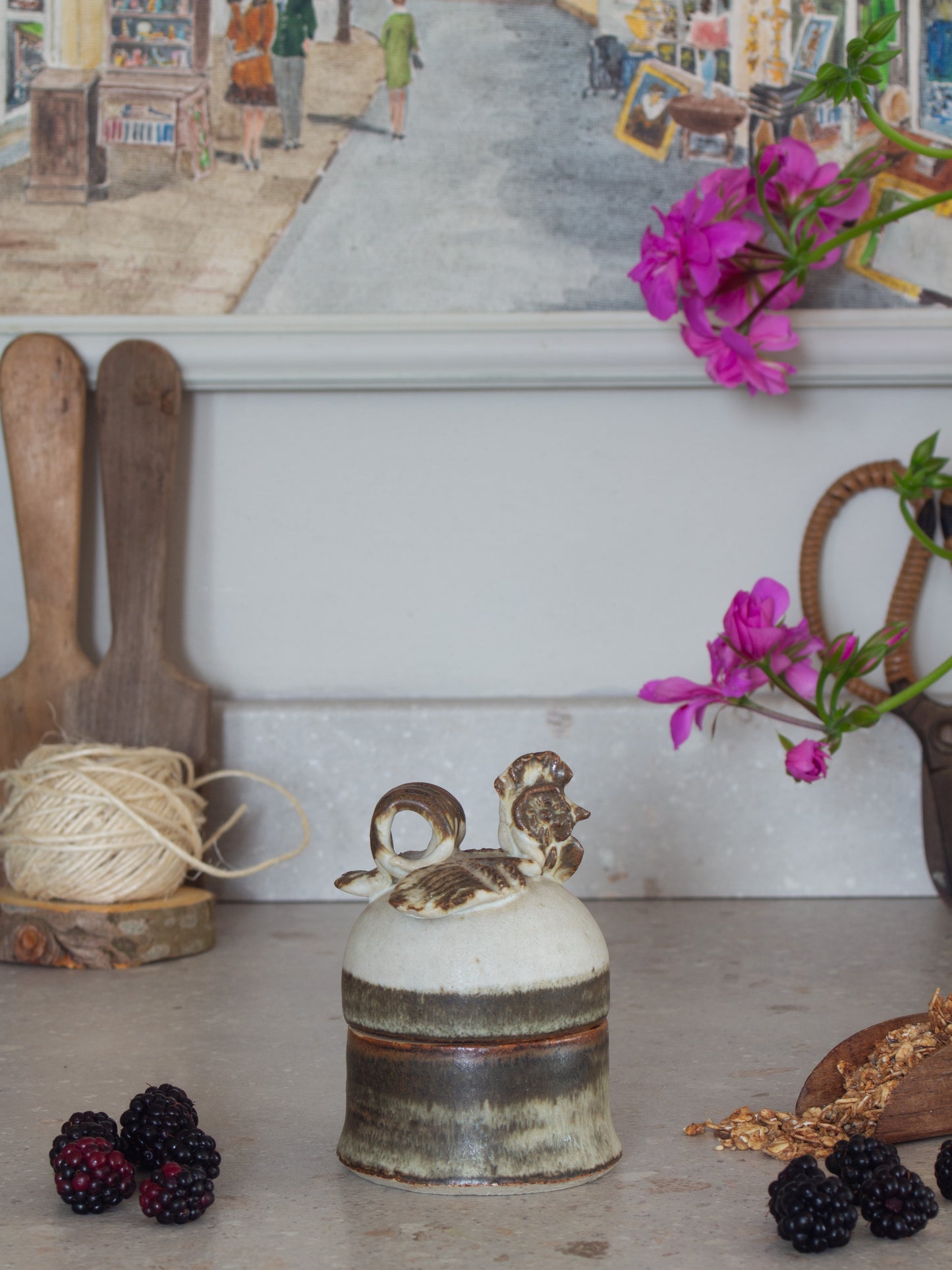 Rare Vintage Danish Studio Pottery Chicken Trinket Box by Christina Prestgaard