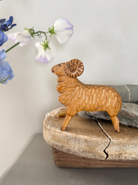 Vintage Hand-Carved Wooden Ram
