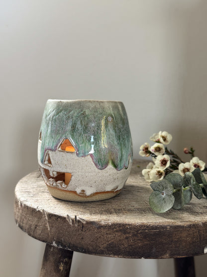 Lavendon Pottery Drip Glaze Pumpkin Candle Holder | Studio Pottery Jack-o’-Lantern