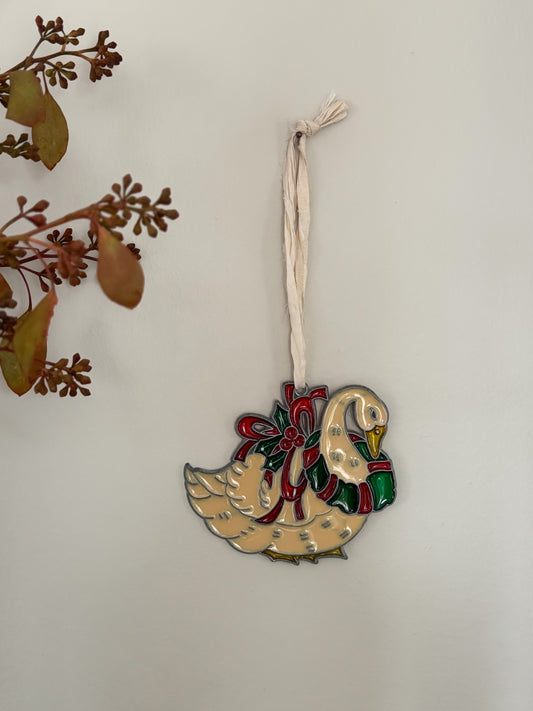 Vintage 1960s/70s Handmade Stained Glass Swan Decoration