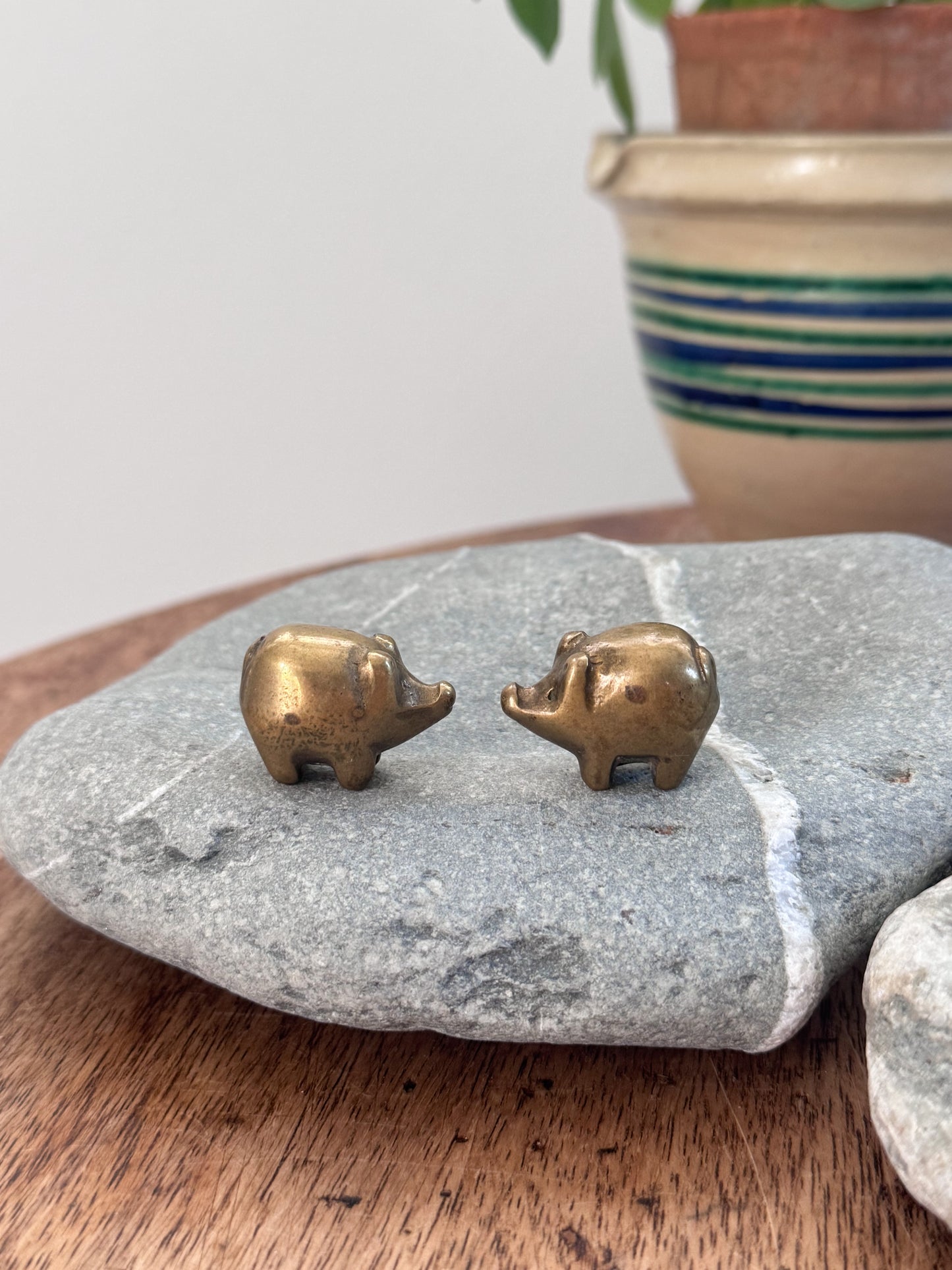 Vintage Solid Brass Miniature Pigs (Pair)