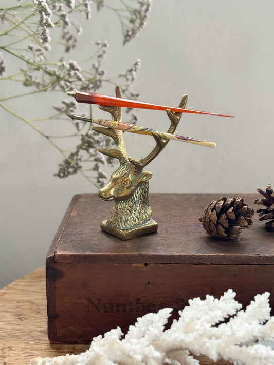 Vintage Solid Brass Stag Head Ornament / Pen Rest