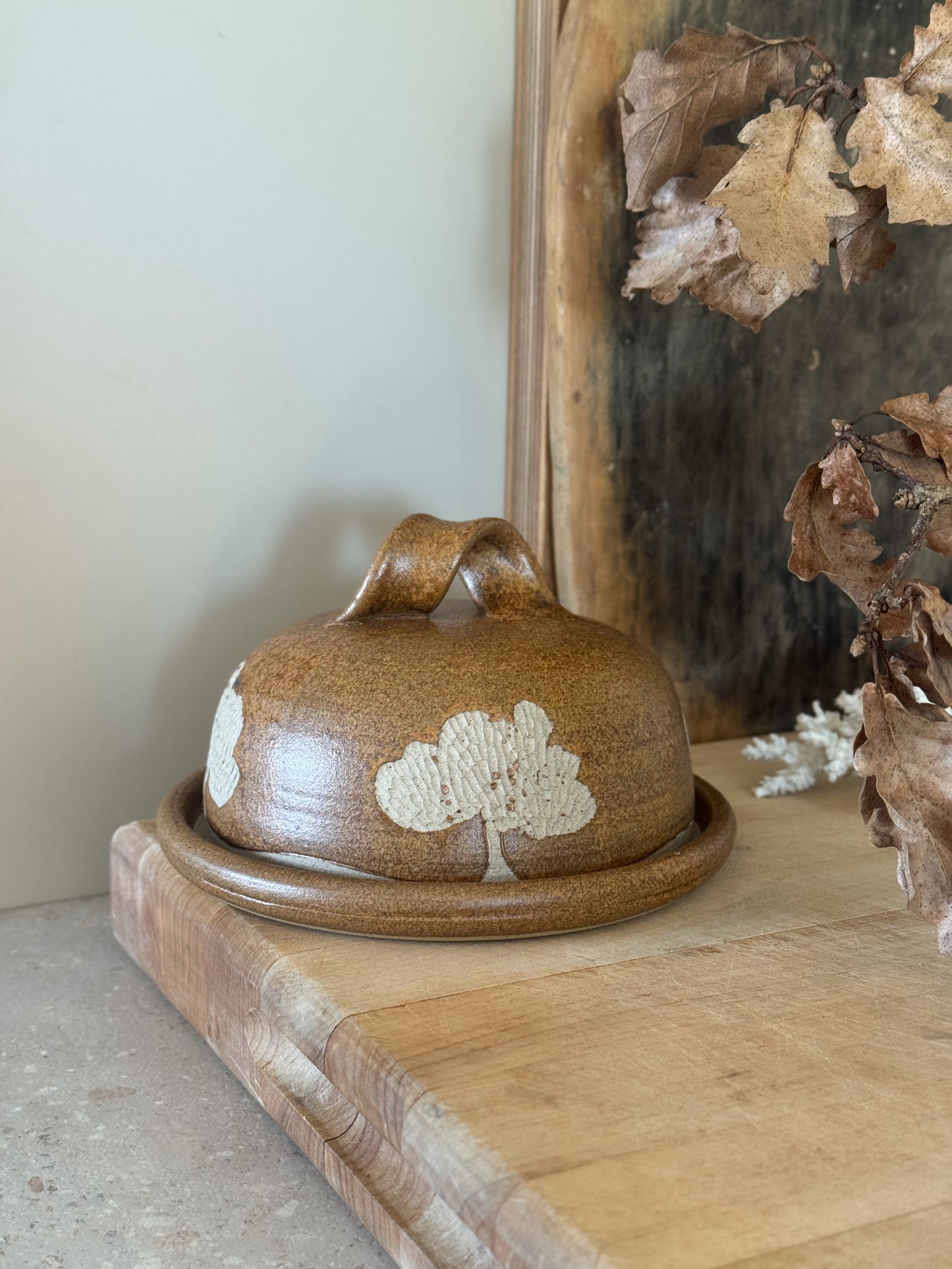 Vintage Studio Pottery Woodland Trees Butter / Cheese Dish