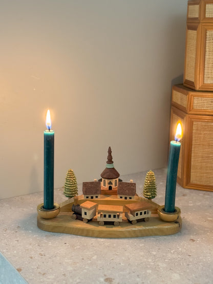 Vintage Wooden German Village Candle Holder | Handmade by Erzgebirgische