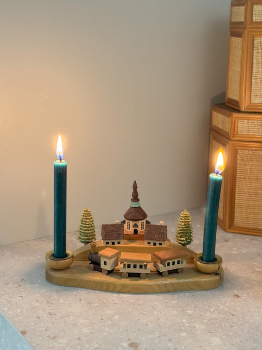 Vintage Wooden German Village Candle Holder | Handmade by Erzgebirgische