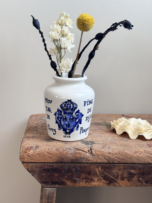 Vintage French Blue & White Dijon Mustard Pot