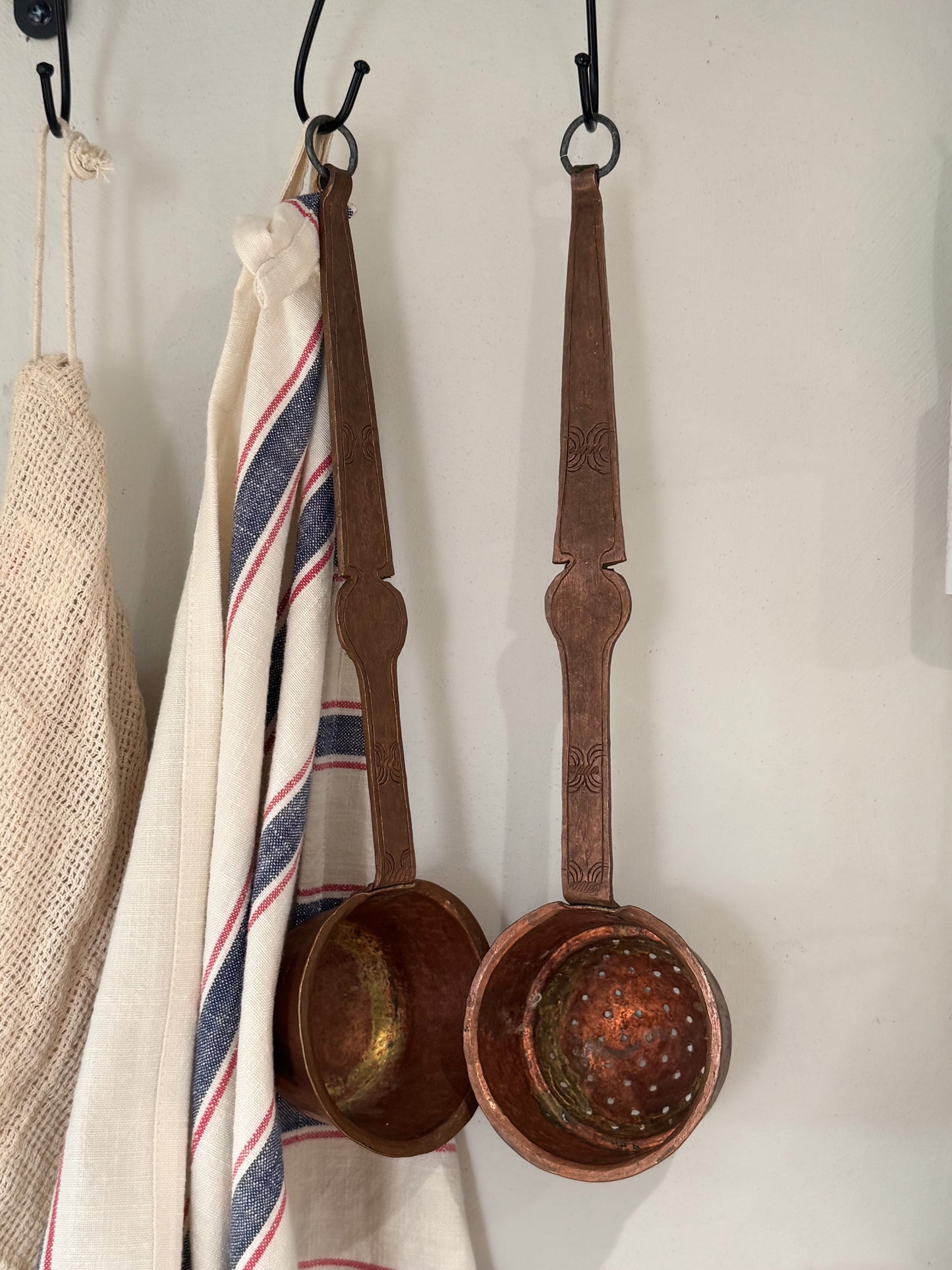 Antique Hand-Forged Copper Ladles - Skimmer & Dipper Pair