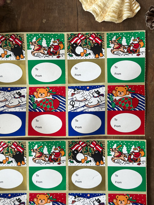 Vintage Set of 32 Christmas Parcel Label Stickers / Gift Tags - 1980s/1990s