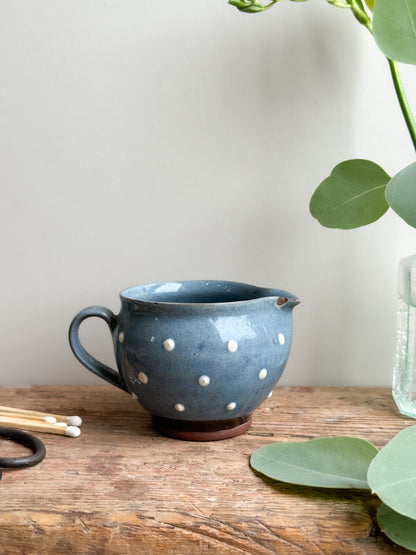 Vintage Milton Head Polka Dot Slipware Milk Jug, Devon Pottery